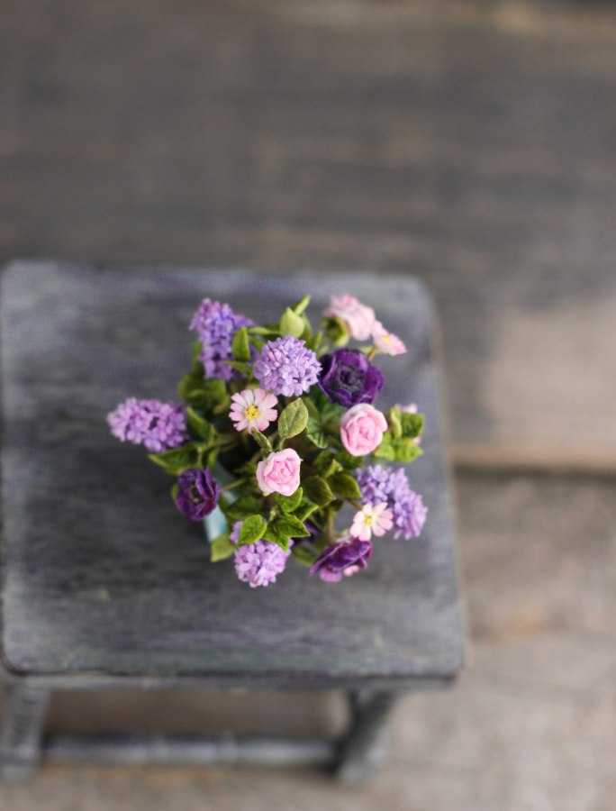 Large summer bouquet with lilacs and roses