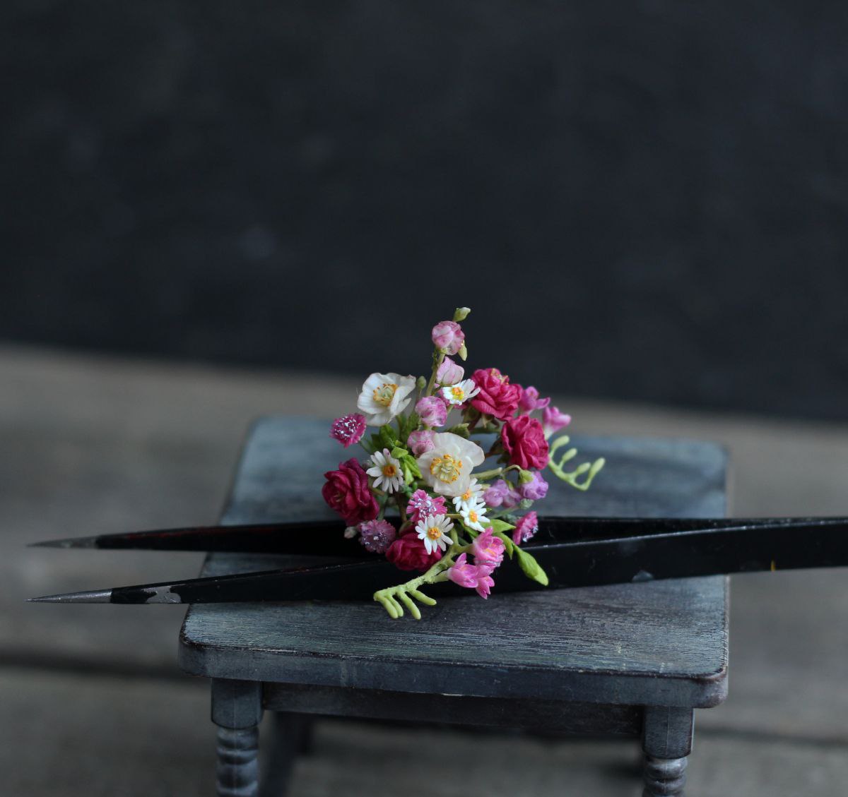 Summer bouquet with peony roses and poppies.