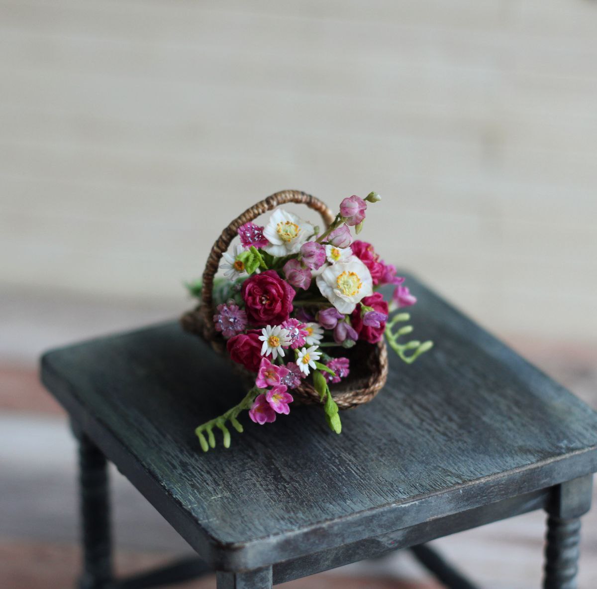 Summer bouquet with peony roses and poppies.