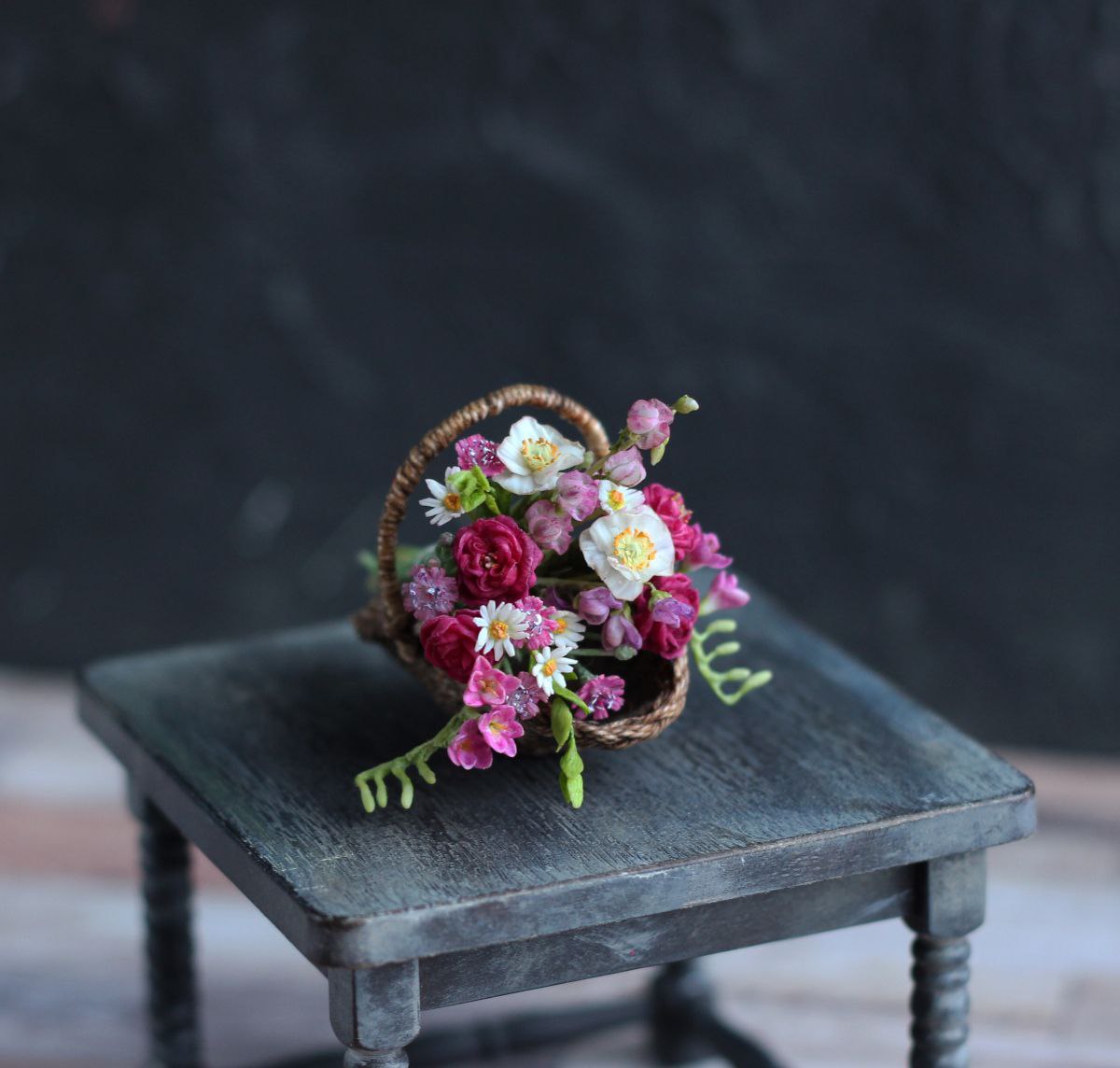 Summer bouquet with peony roses and poppies.