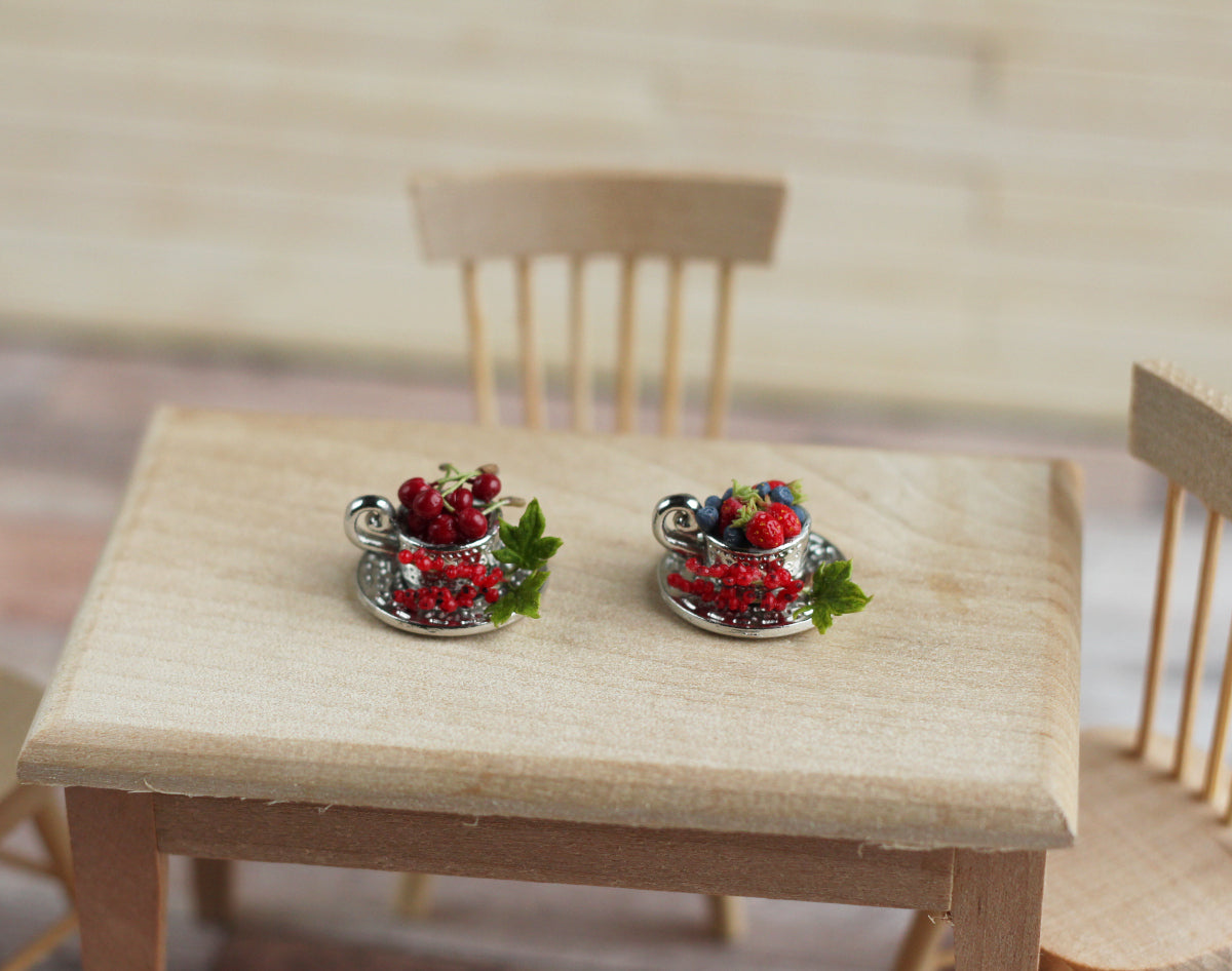 Two tea pairs with berries for dollhouse 1:12