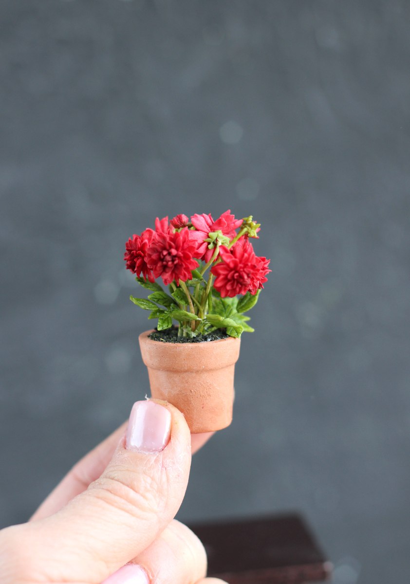 Dahlia bush in ceramic pot 1:12