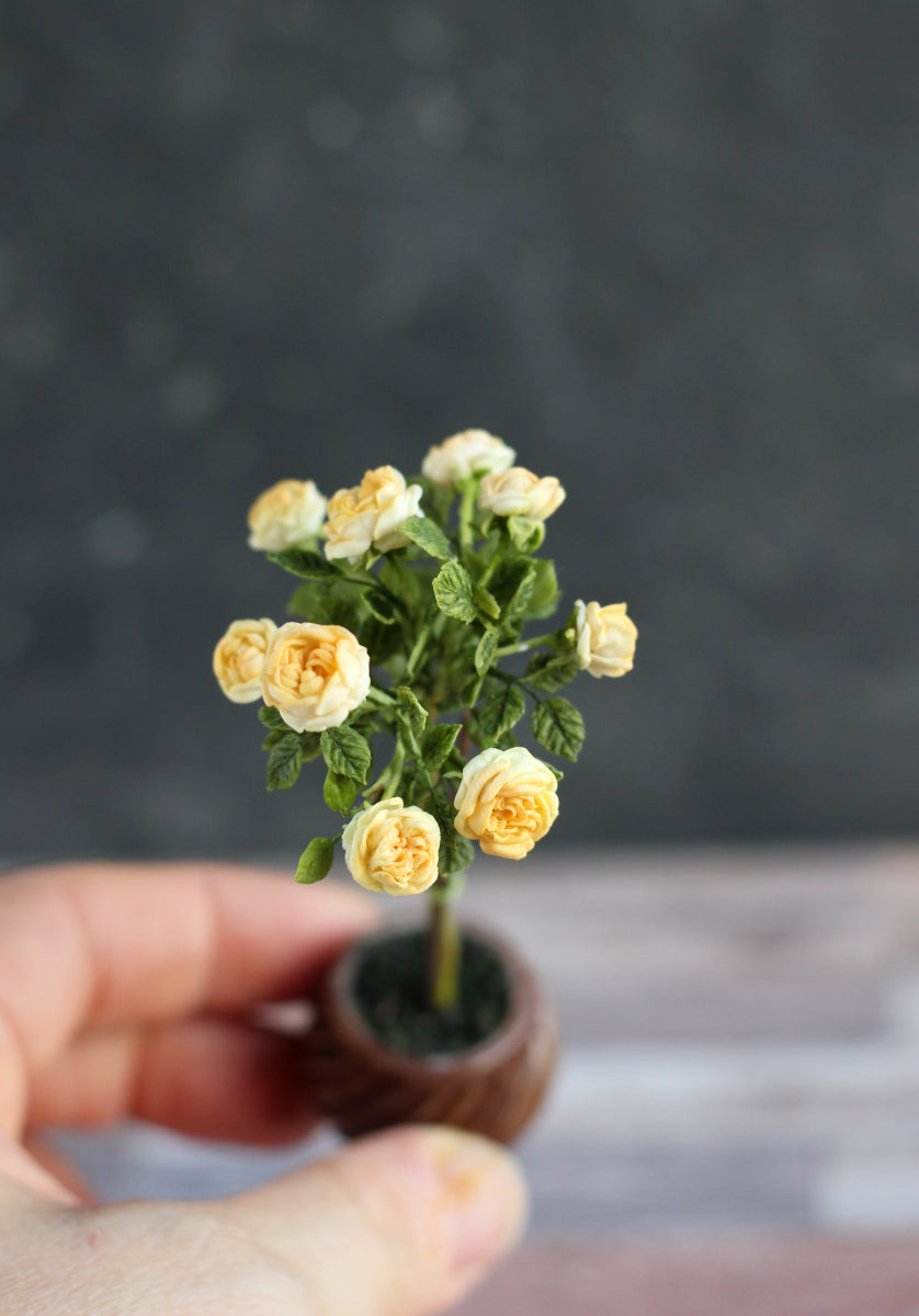 Stem peony rose in decorative cachepot 1:12