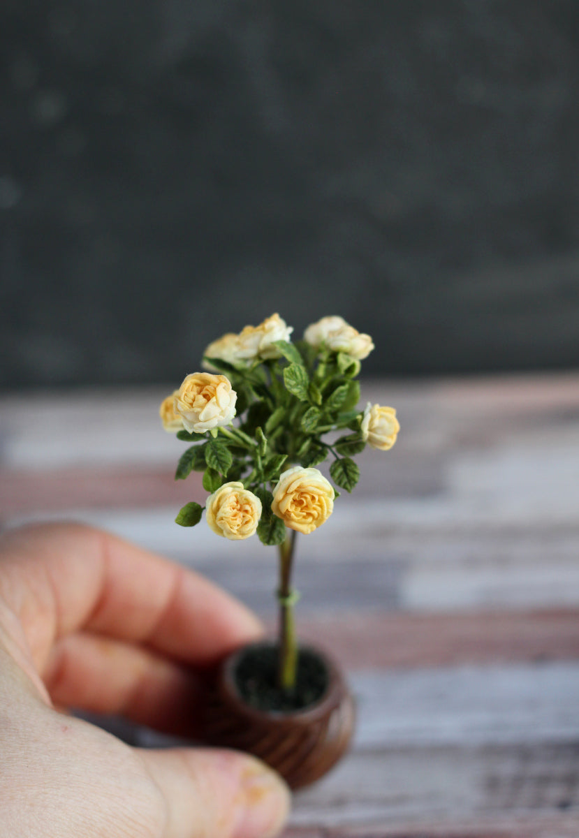 Stem peony rose in decorative cachepot 1:12