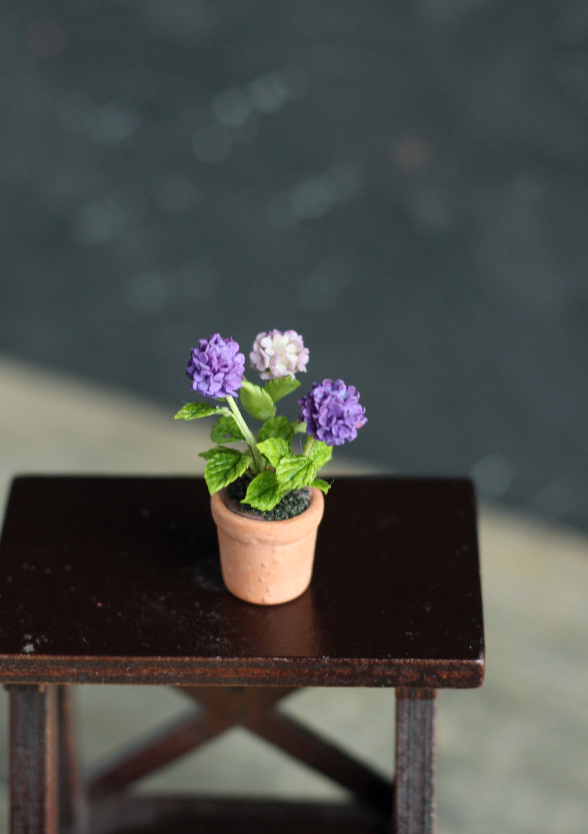 Miniature hydrangea in ceramic pot 1:12