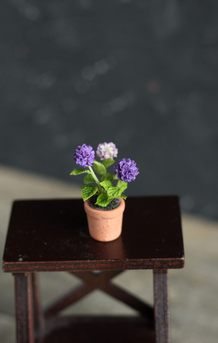 Miniature hydrangea in ceramic pot 1:12