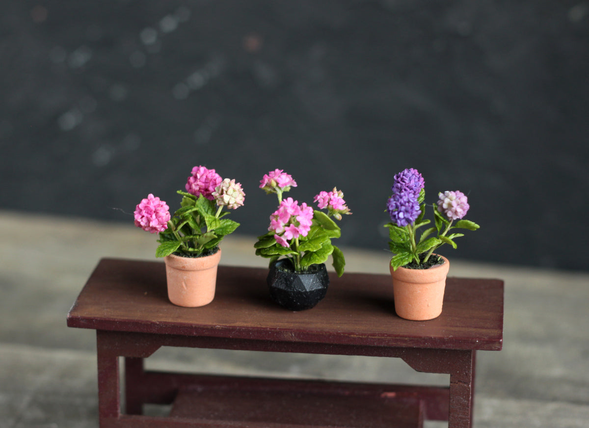 Miniature hydrangea in ceramic pot 1:12