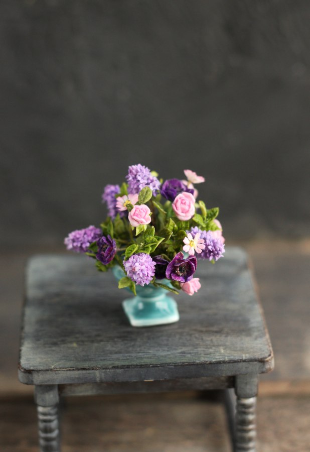 Large summer bouquet with lilacs and roses